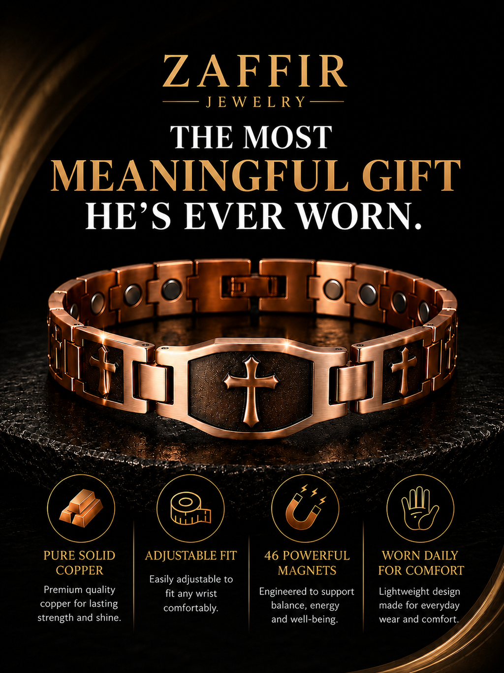 Zaffir Red Pure Copper Magnetic Cross Bracelet