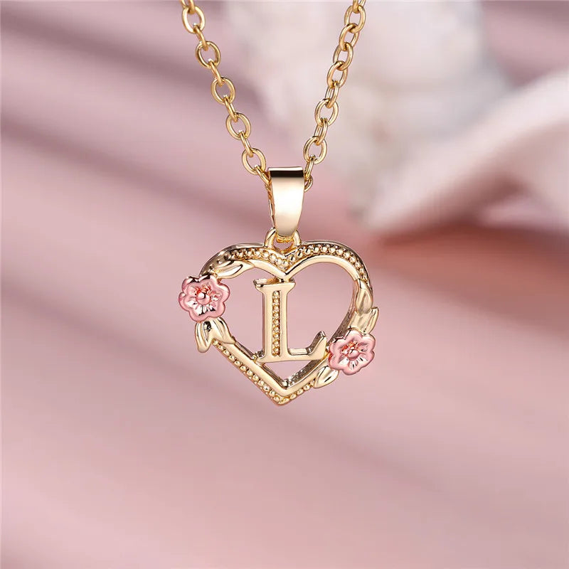 A-Z Letter Flower Pendant Necklace