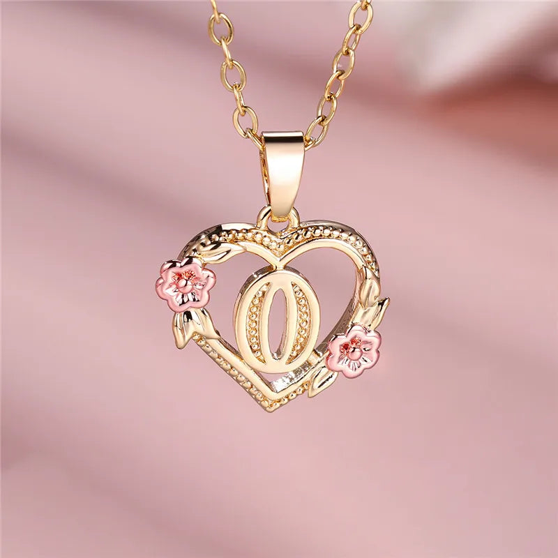 A-Z Letter Flower Pendant Necklace
