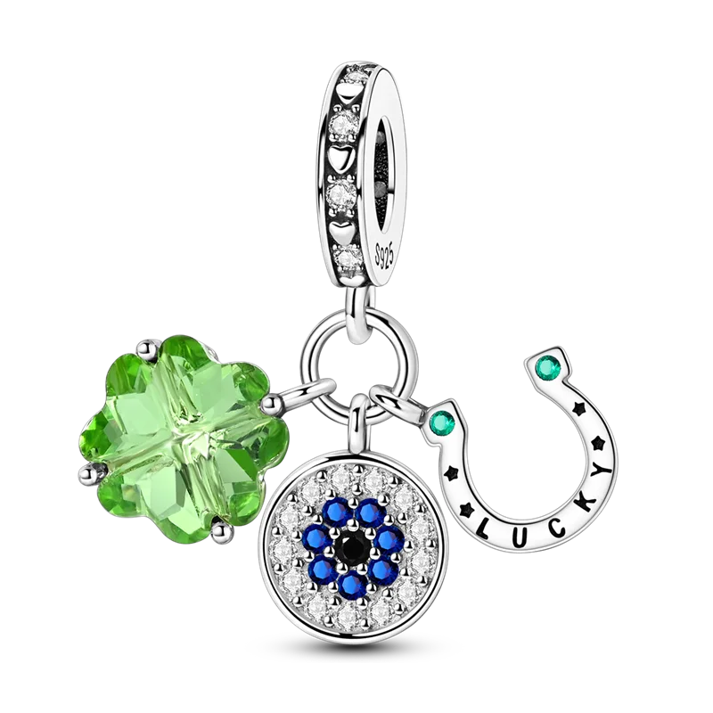 Lucky Clover Charms Bead 925 Sterling Silver Green Zircon Love Four-leaf