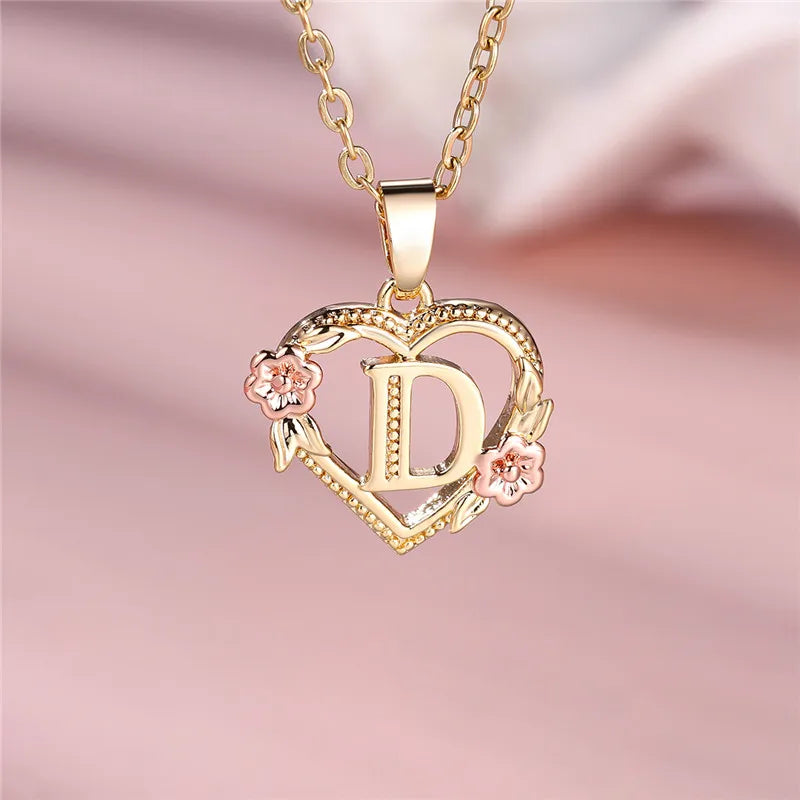 A-Z Letter Flower Pendant Necklace