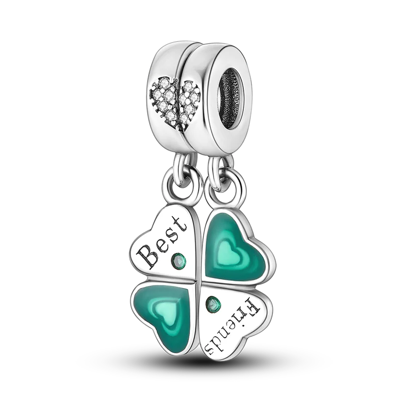 Lucky Clover Charms Bead 925 Sterling Silver Green Zircon Love Four-leaf