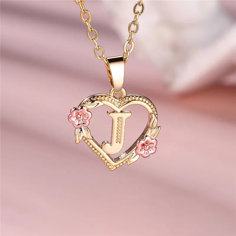 A-Z Letter Flower Pendant Necklace