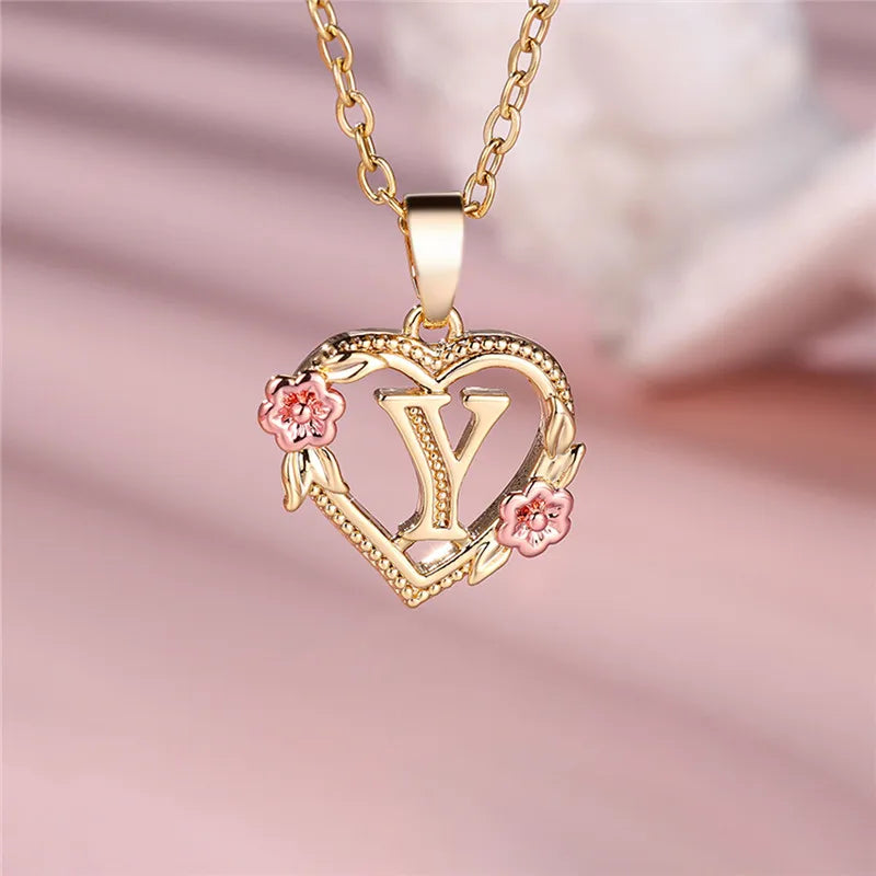 A-Z Letter Flower Pendant Necklace