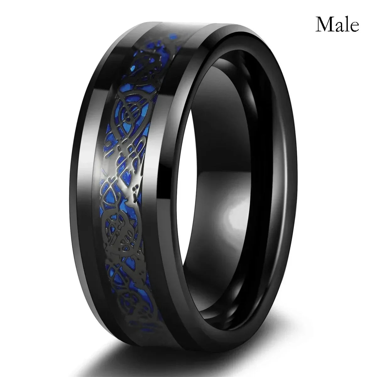 Couple Romantic  Rings Women Heart Blue Rhinestones Zircon Ring Men Stainless Steel Celtic Dragon Ring