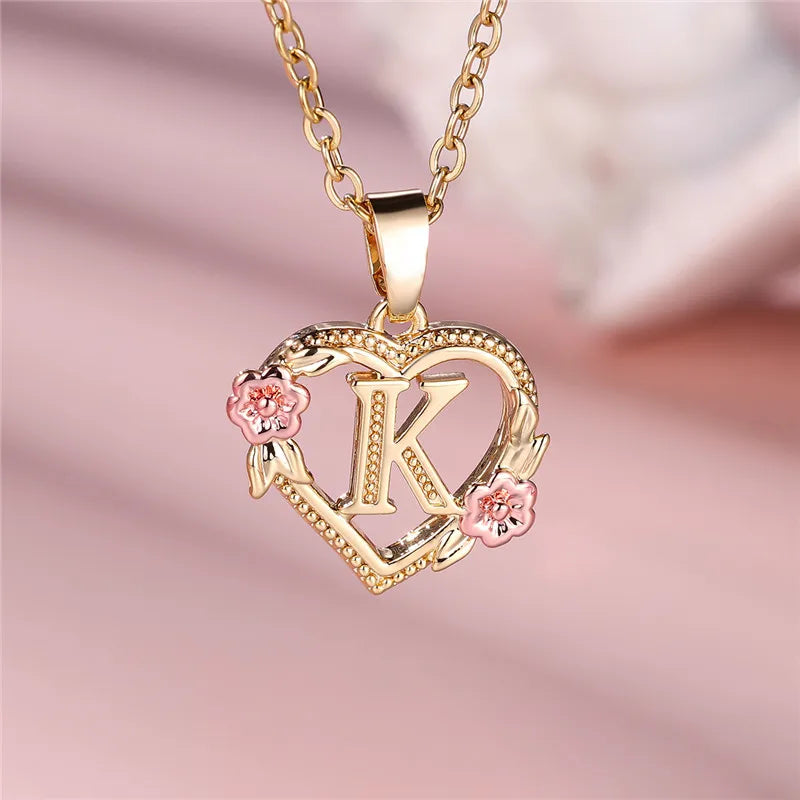 A-Z Letter Flower Pendant Necklace