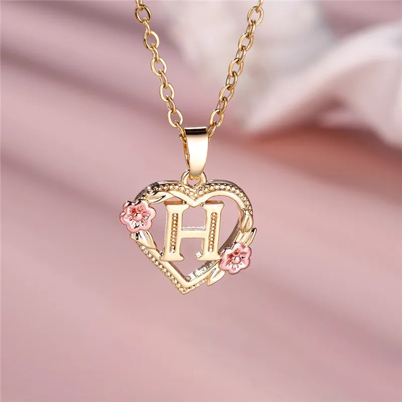 A-Z Letter Flower Pendant Necklace