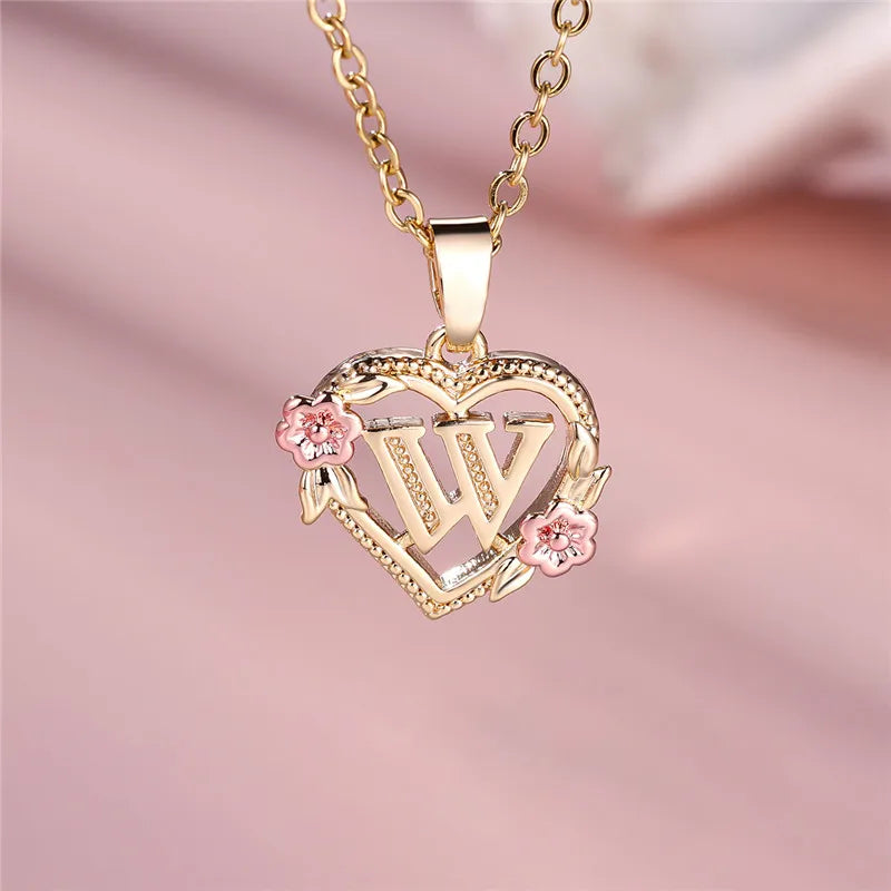 A-Z Letter Flower Pendant Necklace
