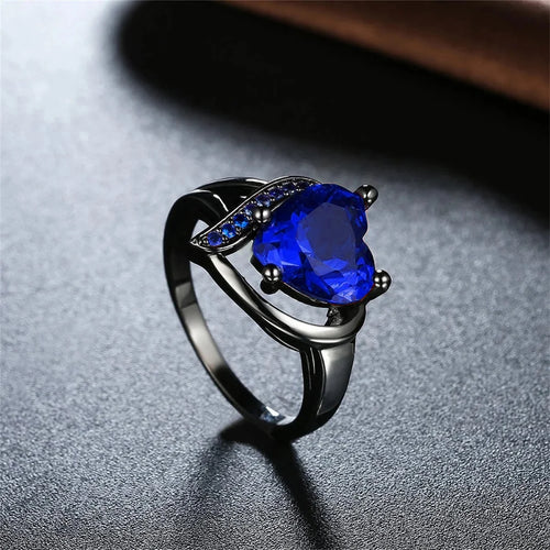 Couple Romantic  Rings Women Heart Blue Rhinestones Zircon Ring Men Stainless Steel Celtic Dragon Ring