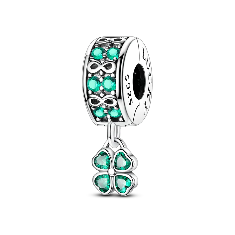 Lucky Clover Charms Bead 925 Sterling Silver Green Zircon Love Four-leaf