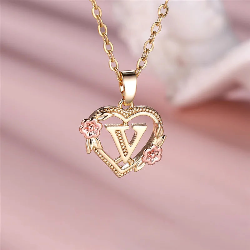 A-Z Letter Flower Pendant Necklace