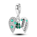 Lucky Clover Charms Bead 925 Sterling Silver Green Zircon Love Four-leaf
