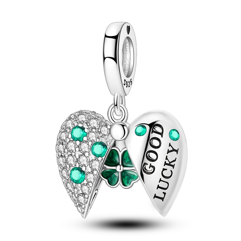 Lucky Clover Charms Bead 925 Sterling Silver Green Zircon Love Four-leaf
