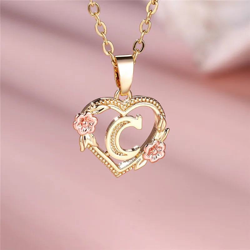 A-Z Letter Flower Pendant Necklace