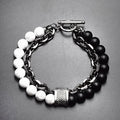 Tiger Eye Stone Beaded Bracelet Stainless Steel Gunmetal Link Chain