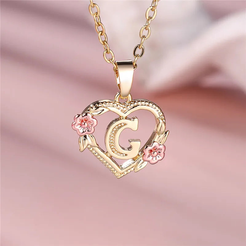 A-Z Letter Flower Pendant Necklace