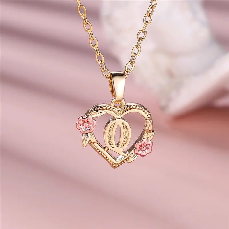 A-Z Letter Flower Pendant Necklace