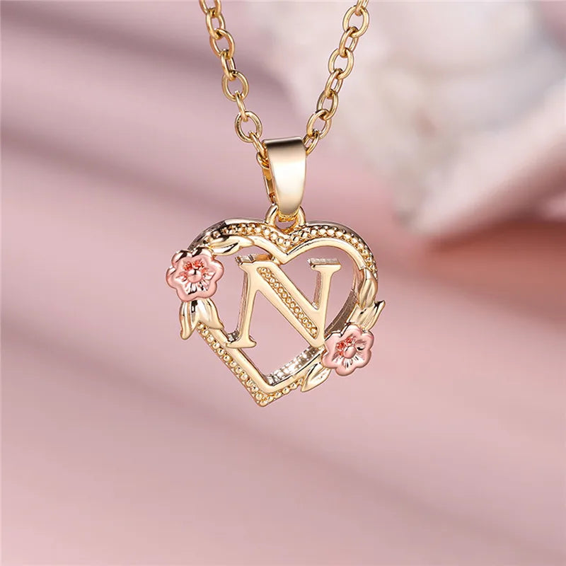 A-Z Letter Flower Pendant Necklace