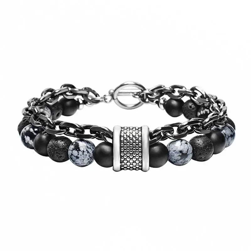 Tiger Eye Stone Beaded Bracelet Stainless Steel Gunmetal Link Chain