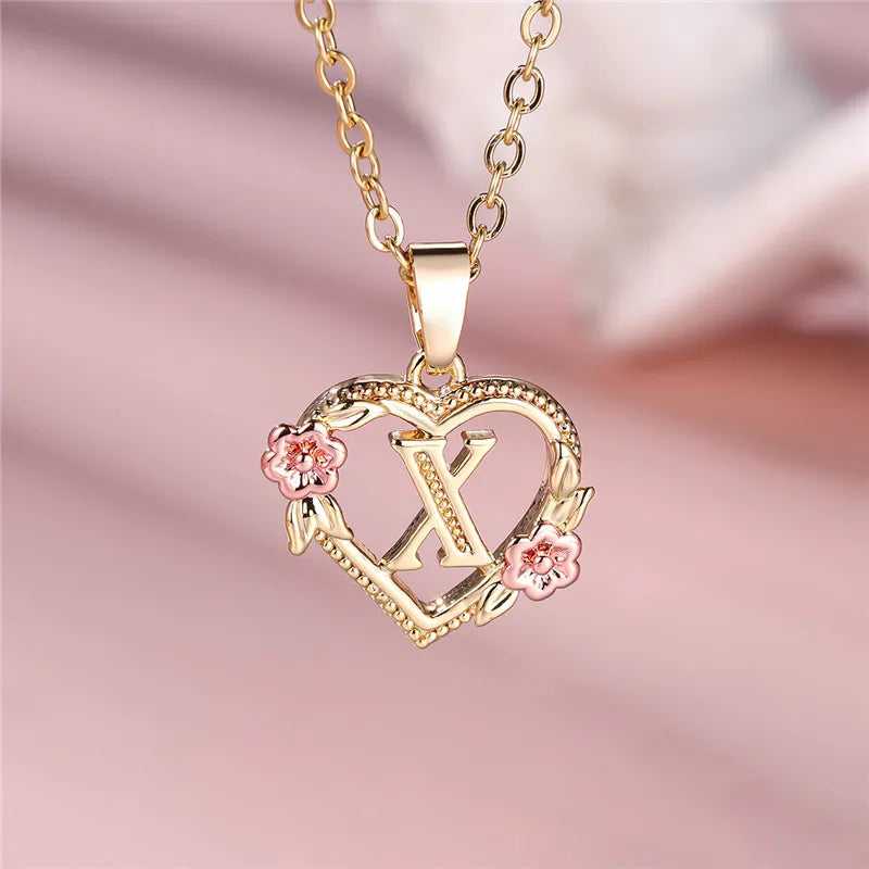A-Z Letter Flower Pendant Necklace