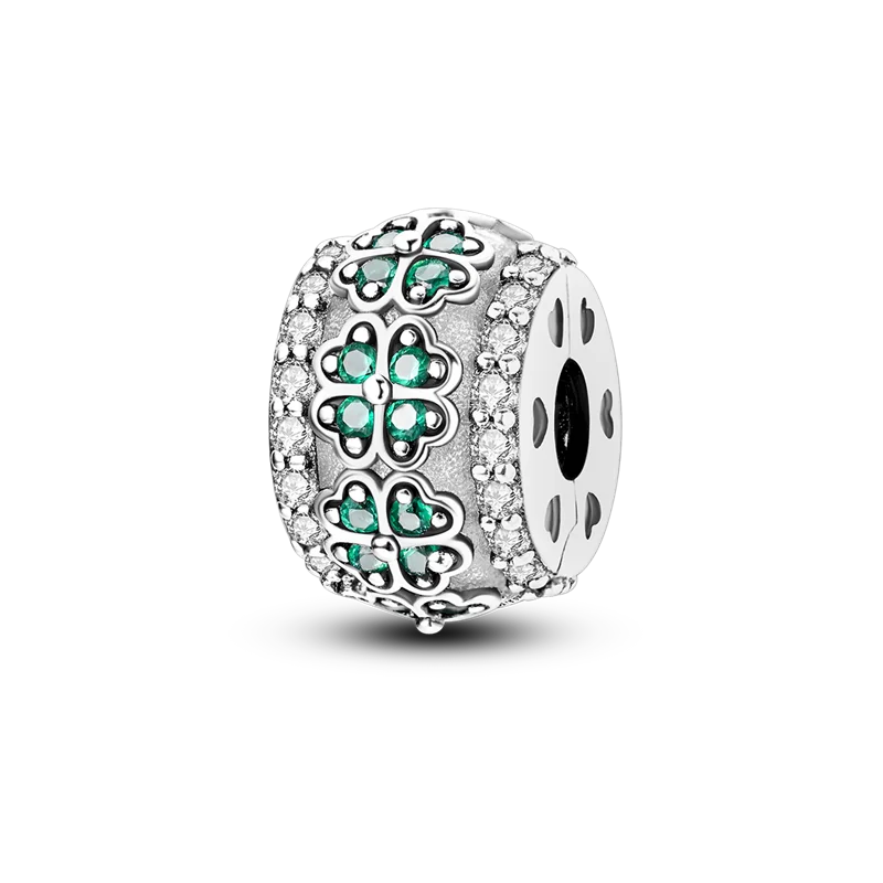 Lucky Clover Charms Bead 925 Sterling Silver Green Zircon Love Four-leaf