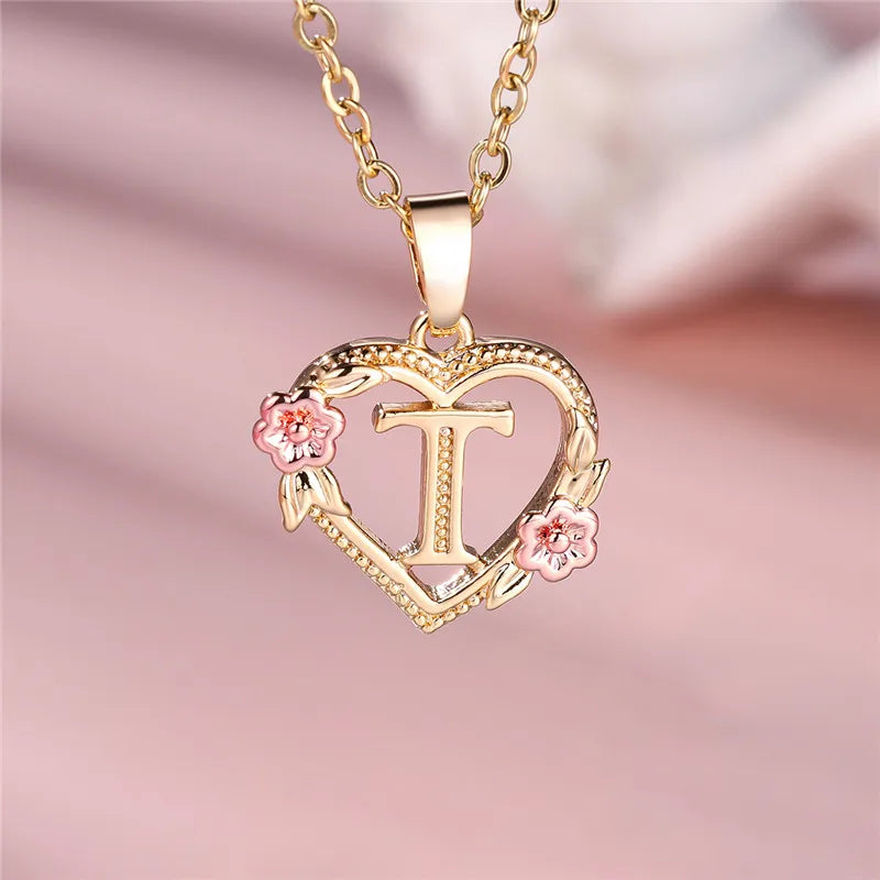 A-Z Letter Flower Pendant Necklace