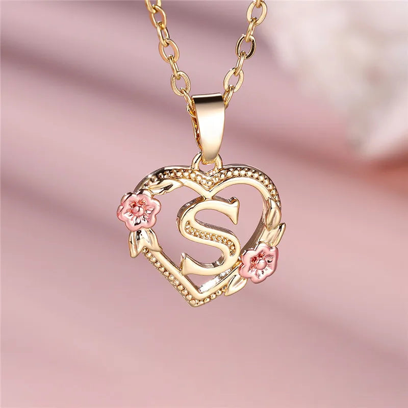A-Z Letter Flower Pendant Necklace