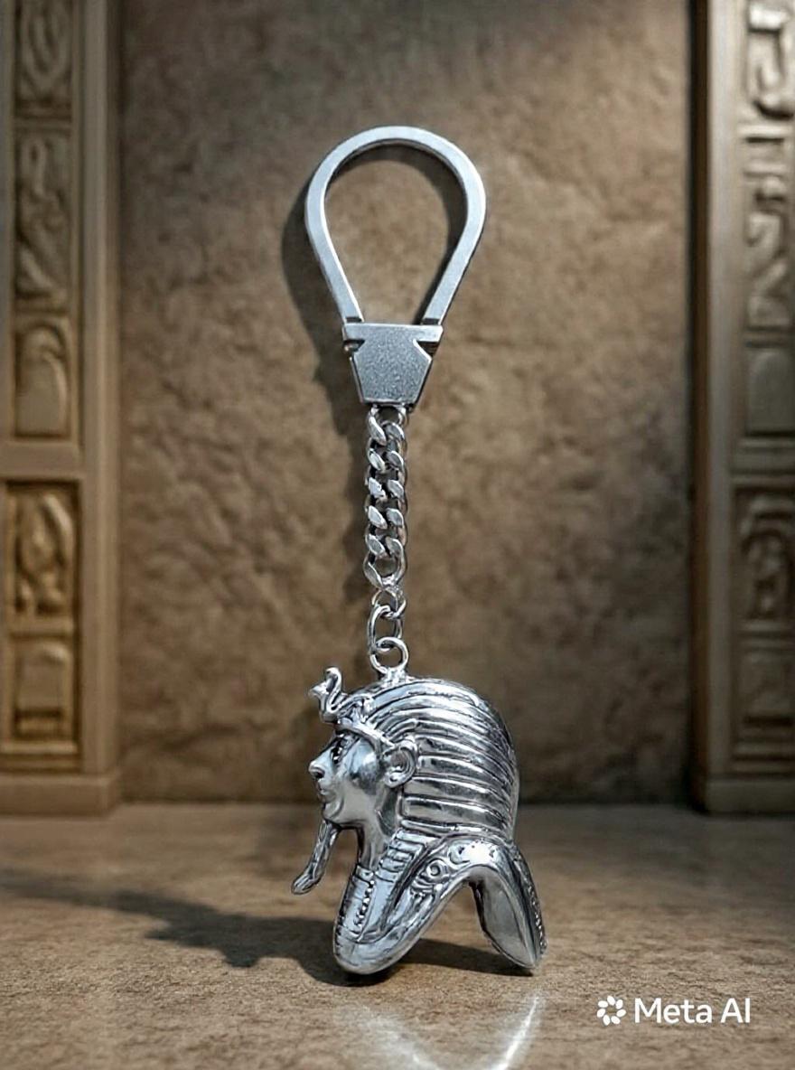ZAFFIR PHAROAH KINGS KEYCHAIN 100% PURE COPPER SILVER PLATED, HANDMADE,Made in Egypt